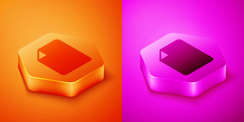 Poster - Isometric File document icon isolated on orange and pink background. Checklist icon. Business concept. Hexagon button. Vector