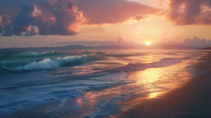 Wall Mural - Beautiful sunset at calm beach, relaxation concept