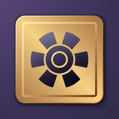 Poster - Purple Sun icon isolated on purple background. Gold square button. Vector