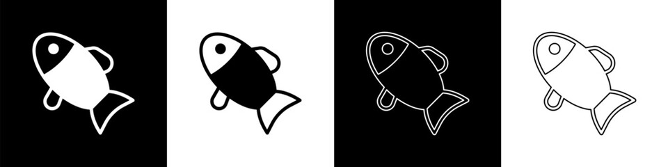 Wall Mural - Set Fish icon isolated on black and white background. Vector