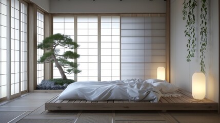 Canvas Print - Japanese bedroom interior design, Japanese style