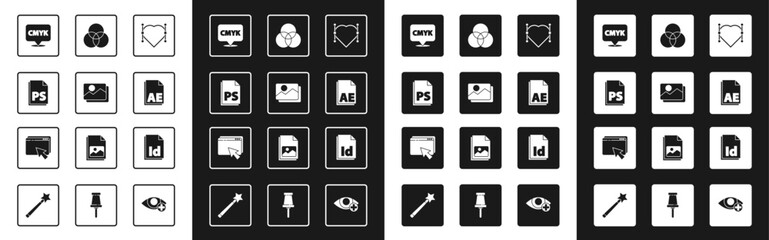 Poster - Set Heart with Bezier curve, Picture landscape, PS File document, Speech bubble text CMYK, AE file, RGB color mixing, ID and Web design development icon. Vector