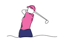 Single Continuous Line Illustration Of Playing Golf