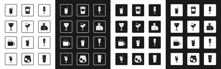 Sticker - Set Glass of champagne, Cocktail, Wine glass, Whiskey bottle and, Coffee cup to go, and icon. Vector