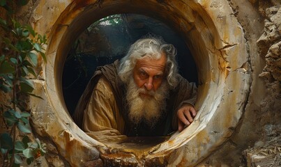 Jeremiah the prophet of God placed inside a well because of the prophetic messages for the people of Jerusalem, Generative AI