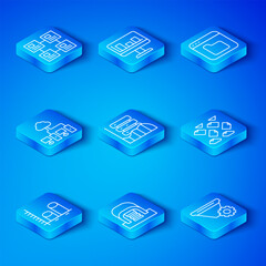 Poster - Set line Data analysis, Server, Data, Web Hosting, Hangar with servers, stream, Browser files, Computer network, Hierarchy organogram chart and Filter setting icon. Vector