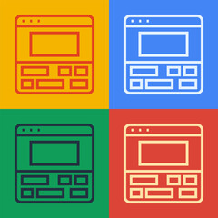 Aufkleber - Pop art line Video recorder or editor software on laptop icon isolated on color background. Video editing on a laptop. Vector