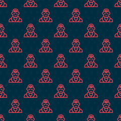 Wall Mural - Red line Wizard warlock icon isolated seamless pattern on black background. Vector