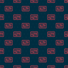 Poster - Red line Sound mixer controller icon isolated seamless pattern on black background. Dj equipment slider buttons. Mixing console. Vector