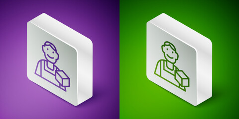 Fototapete - Isometric line Graphic designer icon isolated on purple and green background. Silver square button. Vector
