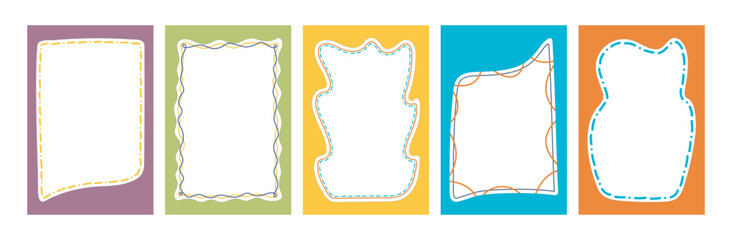 Poster - Hand drawn border set with wavy pattern. Doodle background for social media. Trendy graphic template of curved frame textbox. Geometric abstract children creativity