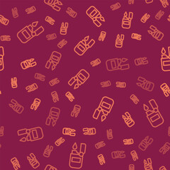 Poster - Brown line Lighter icon isolated seamless pattern on red background. Vector