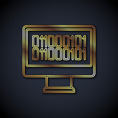 Aufkleber - gold line binary code icon isolated on black background. vector