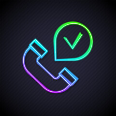 Poster - Glowing neon line Telephone handset icon isolated on black background. Phone sign. Vector