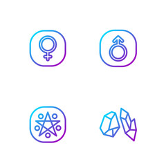 Poster - Set line Magic stone, Pentagram in circle, Venus and Mars. Gradient color icons. Vector