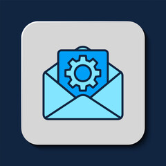 Poster - Filled outline Envelope setting icon isolated on blue background. Vector