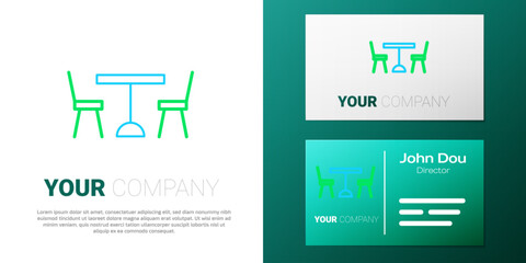 Sticker - Line Picnic table with chairs on either side of the table icon isolated on white background. Colorful outline concept. Vector