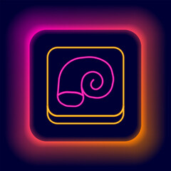 Wall Mural - Glowing neon line Octopus on a plate icon isolated on black background. Colorful outline concept. Vector