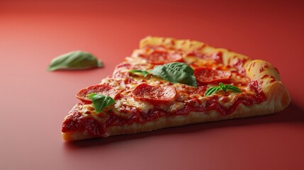 A clay-style 3D render of a slice of pizza isolated on a pure solid background.