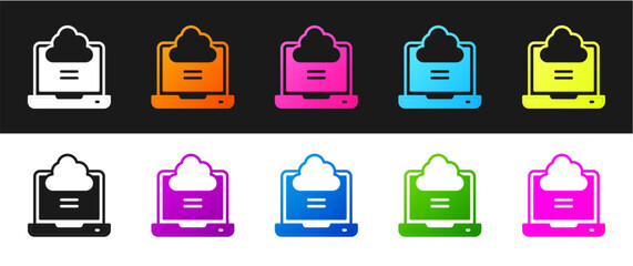 Poster - Set Network cloud connection icon isolated on black and white background. Social technology. Cloud computing concept. Vector