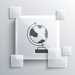Poster - Grey Earth globe icon isolated on grey background. Square glass panels. Vector