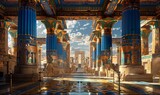 Fototapeta Nowy Jork - Interior of a royal palace castle of Egyptian empire in ancient times background, Generative AI
