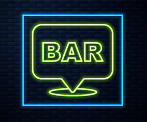 Poster - Glowing neon line Alcohol or beer bar location icon isolated on brick wall background. Symbol of drinking, pub, club, bar. Vector