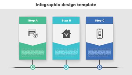 Wall Mural - Set Smart garage, home with wi-fi and Smartphone battery charge. Business infographic template. Vector