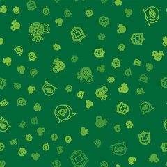 Poster - set line cyber security, eye scan and shield with brick wall on seamless pattern. vector