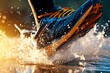 Close up of a sport runner shoes on a water splash