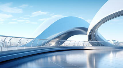 Poster - Abstract architecture scene with smooth curves. Abstract background with futuristic building in white and blue colors.