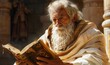 An ancient prophet studying the Holy Scriptures receiving revelation from God, Generative AI