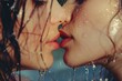 Passionate wet lesbian kiss close-up