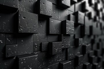 Poster - An image showing a sleek black glossy cube pattern for a modern and abstract look