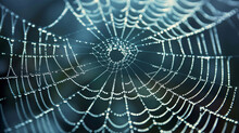 A High-definition Image Of A Digital Spider Web, Symbolizing The Internet And Global Connectivity, With Dew-like Data Nodes At The Junctions.