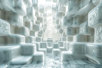 Poster - Ethereal white maze-like honeycomb structure with a luminescent and labyrinthine ambiance