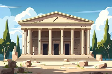 Ancient Roman temple facade illustration, worship in the time of Jesus, historical religious architecture concept