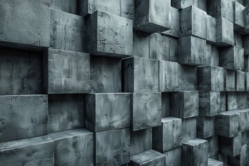 Poster - A dark monochromatic depiction of cube formations resembling a concrete structure