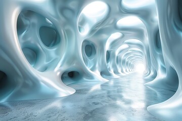 Poster - A high-key shot of a futuristic tunnel with smooth white organic shapes, conveying a sense of science fiction
