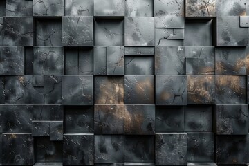Poster - A detailed image showcasing the texture and pattern of black marble wall paneling with visible cracks and texture