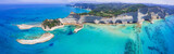Fototapeta  - Ionian islands of Greece Corfu. Panoramic aerial view of stunning Cape Drastis - natural beuty landscape with white rocks and turquoise waters, north of the island