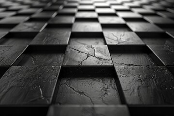 Poster - A striking monochromatic image featuring a 3D black cube tile pattern with a subtle sheen