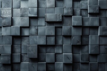 Poster - A dark, textured pattern made up of various 3D square tiles, evoking a sense of mystery and depth