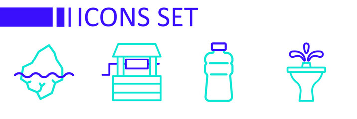 Sticker - Set line Fountain, Bottle of water, Well and Iceberg icon. Vector