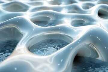 Poster - Reflective and glossy surface with pooling water effects, in a soothing palette of white and blue tones