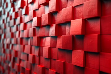 Poster - This is a 3D rendered image featuring a pattern of red cubes with a sense of depth and texture