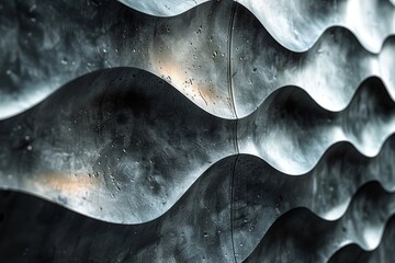 Poster - Close-up of a wavy metallic surface featuring detailed condensation beads, reflecting a cool industrial look