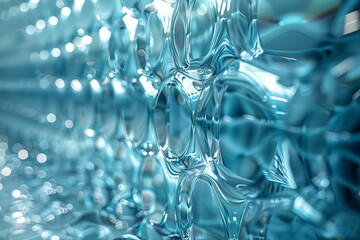 Poster - A striking abstract depiction of reflective liquid metal with a blue hue and a visually dynamic texture