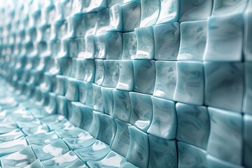 Poster - Abstract image of blue tiles with soft light reflections creating a tranquil and clean atmosphere in a modern design context