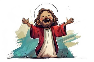 Illustration of Jesus Christ cartoon for children spiritual growth on white background Generative AI